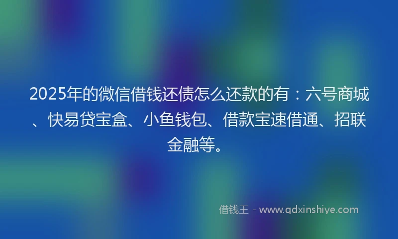 2025年的微信借钱还债怎么还款的有：六号商城、快易贷宝盒、小鱼钱包、借款宝速借通、招联金融等。