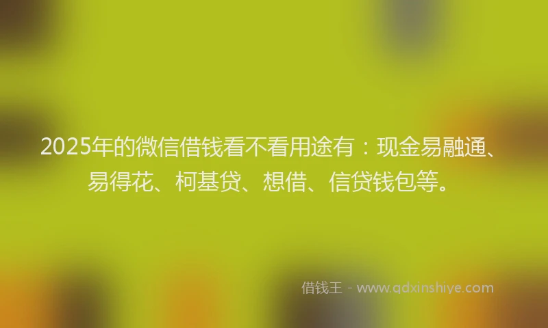 2025年的微信借钱看不看用途有：现金易融通、易得花、柯基贷、想借、信贷钱包等。