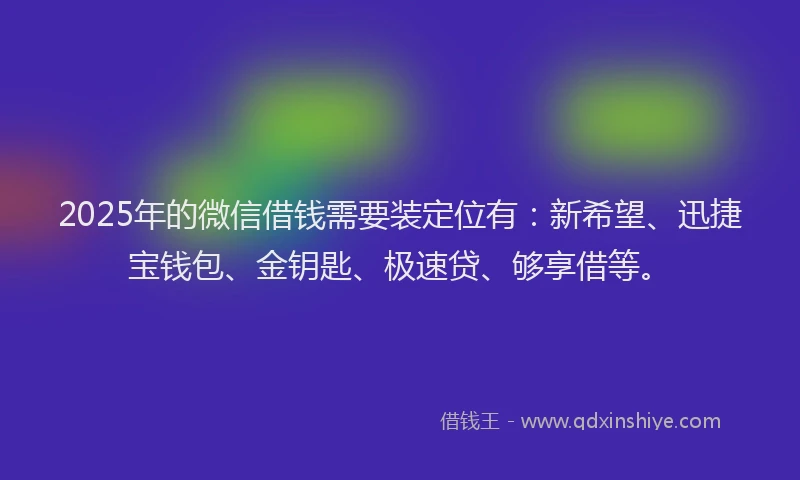 2025年的微信借钱需要装定位有：新希望、迅捷宝钱包、金钥匙、极速贷、够享借等。
