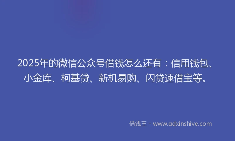 2025年的微信公众号借钱怎么还有：信用钱包、小金库、柯基贷、新机易购、闪贷速借宝等。