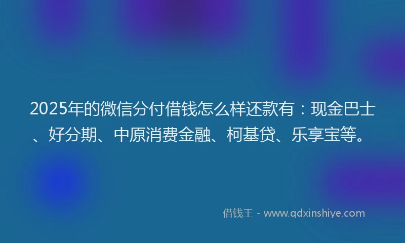 2025年的微信分付借钱怎么样还款有：现金巴士、好分期、中原消费金融、柯基贷、乐享宝等。