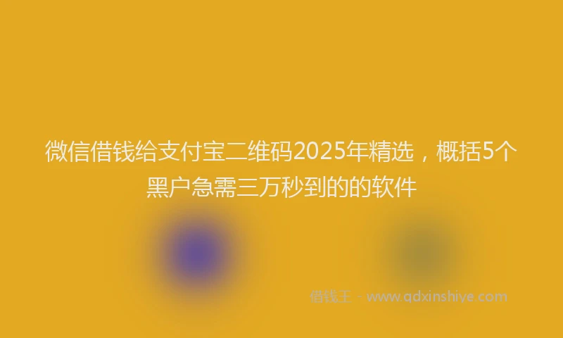 微信借钱给支付宝二维码2025年精选，概括5个黑户急需三万秒到的的软件