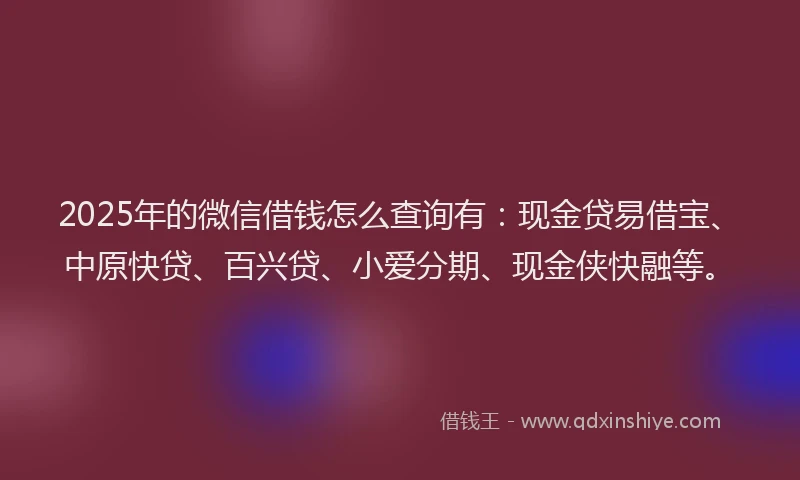2025年的微信借钱怎么查询有：现金贷易借宝、中原快贷、百兴贷、小爱分期、现金侠快融等。
