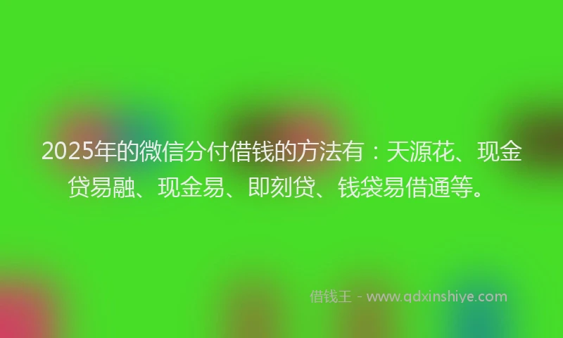 2025年的微信分付借钱的方法有：天源花、现金贷易融、现金易、即刻贷、钱袋易借通等。