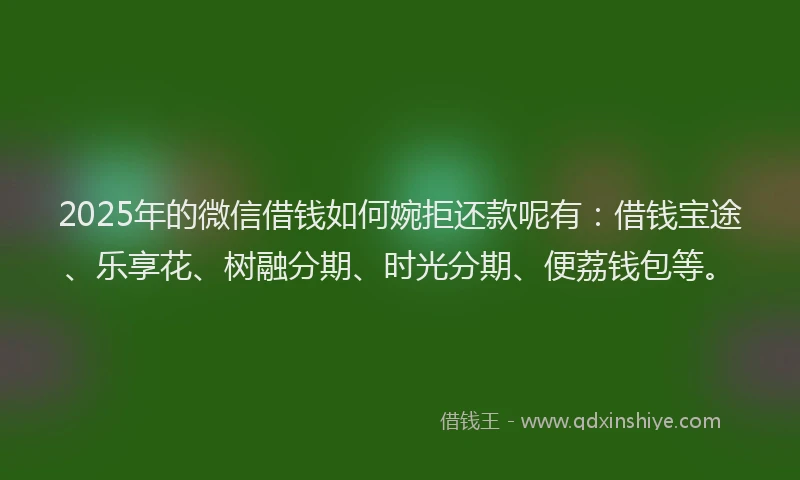 2025年的微信借钱如何婉拒还款呢有：借钱宝途、乐享花、树融分期、时光分期、便荔钱包等。