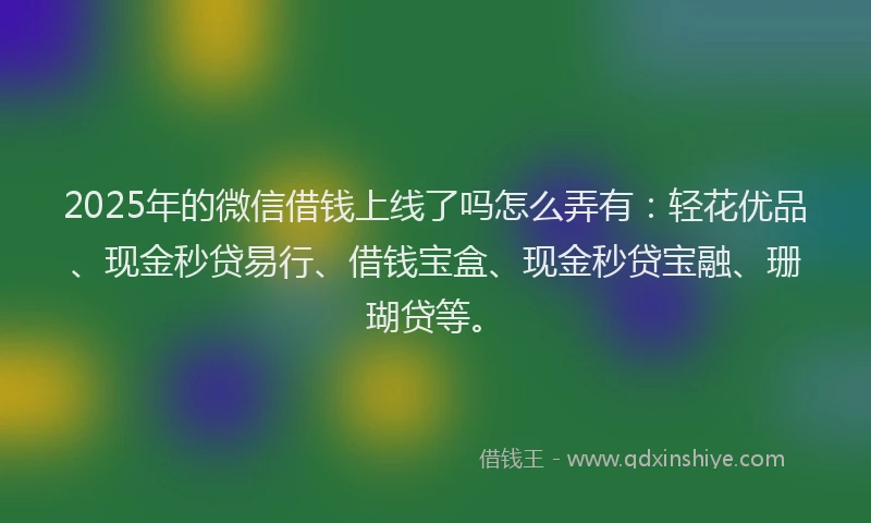 2025年的微信借钱上线了吗怎么弄有：轻花优品、现金秒贷易行、借钱宝盒、现金秒贷宝融、珊瑚贷等。