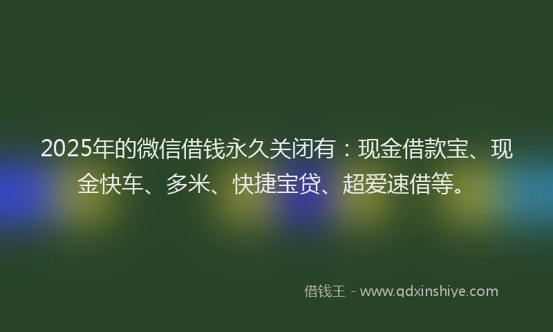 2025年的微信借钱永久关闭有：现金借款宝、现金快车、多米、快捷宝贷、超爱速借等。