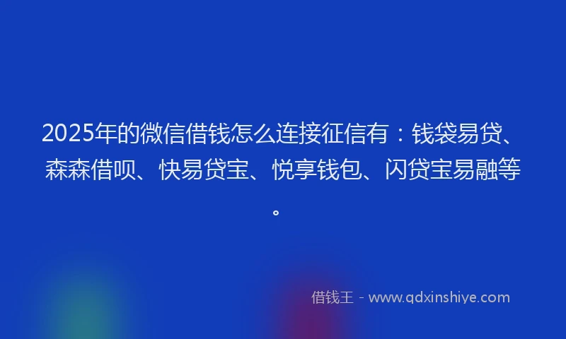 2025年的微信借钱怎么连接征信有：钱袋易贷、森森借呗、快易贷宝、悦享钱包、闪贷宝易融等。