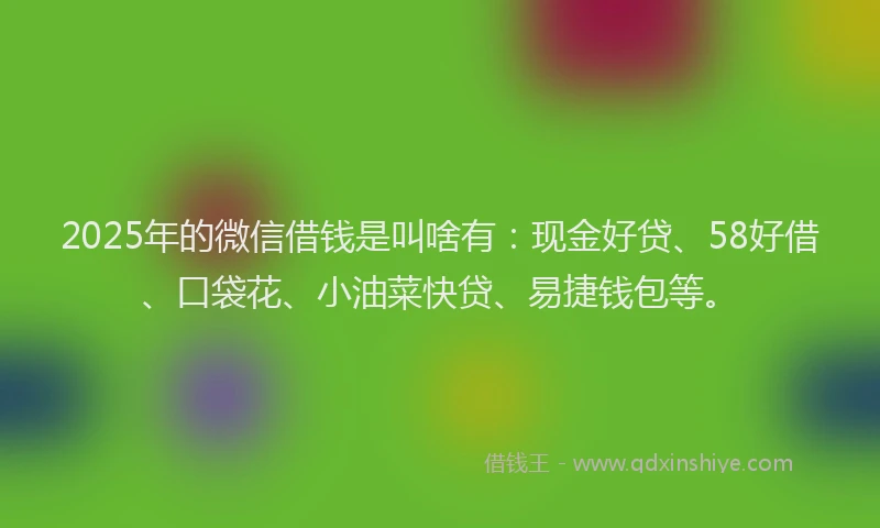 2025年的微信借钱是叫啥有：现金好贷、58好借、口袋花、小油菜快贷、易捷钱包等。