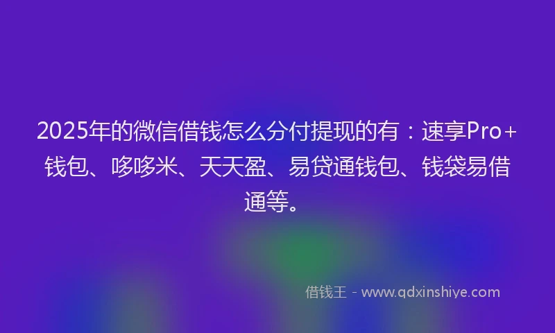 2025年的微信借钱怎么分付提现的有：速享Pro+钱包、哆哆米、天天盈、易贷通钱包、钱袋易借通等。