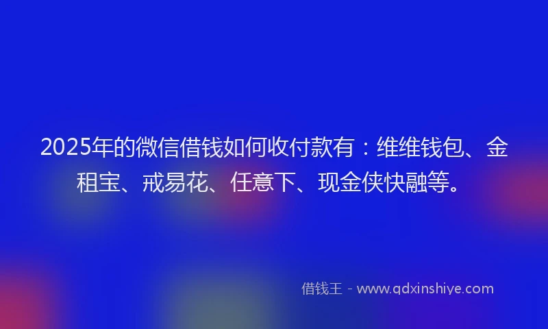 2025年的微信借钱如何收付款有：维维钱包、金租宝、戒易花、任意下、现金侠快融等。