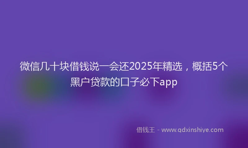 微信几十块借钱说一会还2025年精选，概括5个黑户贷款的口子必下app