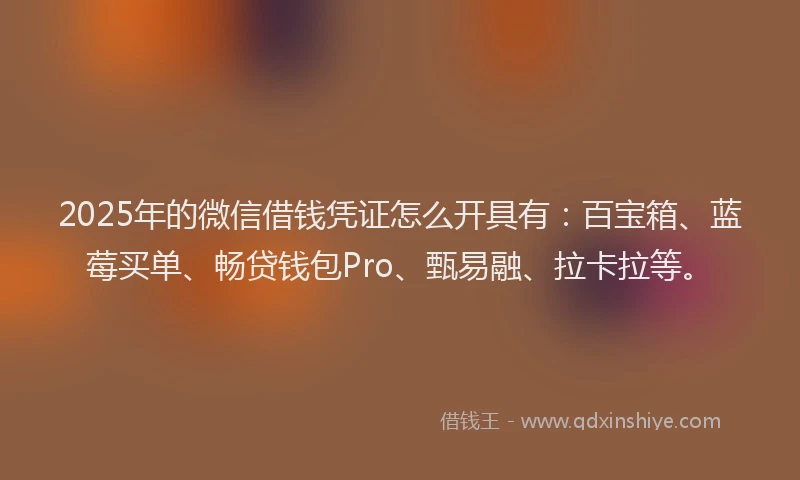 2025年的微信借钱凭证怎么开具有：百宝箱、蓝莓买单、畅贷钱包Pro、甄易融、拉卡拉等。