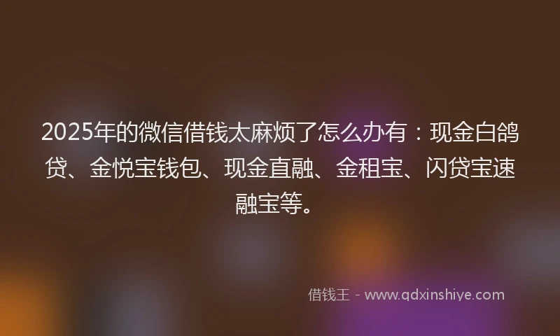 2025年的微信借钱太麻烦了怎么办有：现金白鸽贷、金悦宝钱包、现金直融、金租宝、闪贷宝速融宝等。