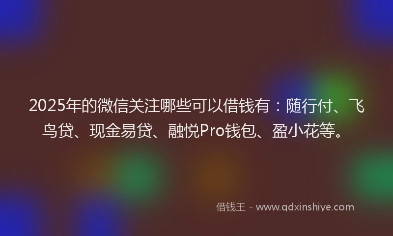 2025年的微信关注哪些可以借钱有：随行付、飞鸟贷、现金易贷、融悦Pro钱包、盈小花等。