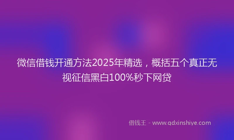 微信借钱开通方法2025年精选，概括五个真正无视征信黑白100%秒下网贷