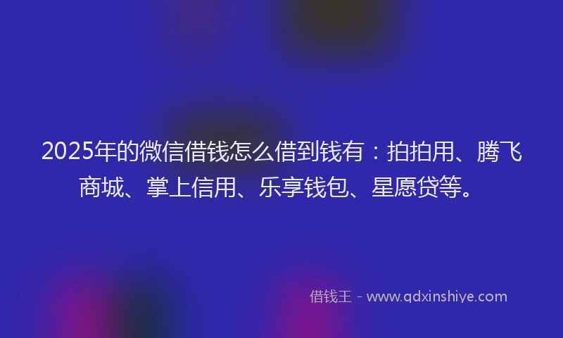 2025年的微信借钱怎么借到钱有：拍拍用、腾飞商城、掌上信用、乐享钱包、星愿贷等。