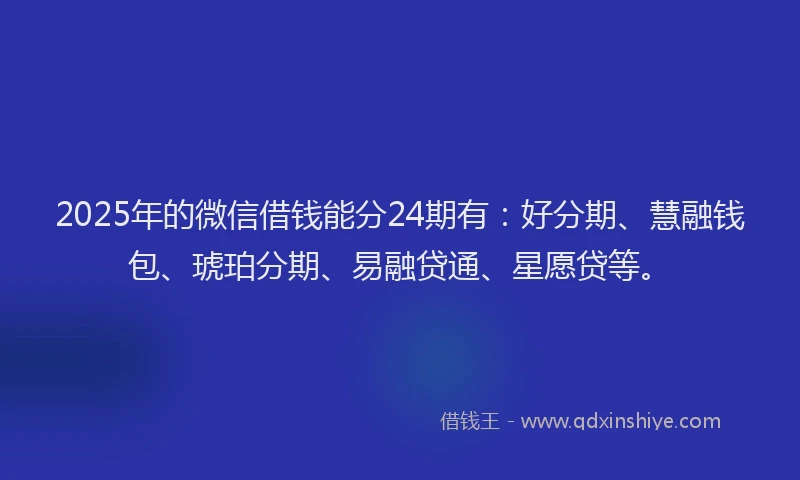 2025年的微信借钱能分24期有：好分期、慧融钱包、琥珀分期、易融贷通、星愿贷等。