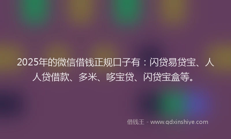 2025年的微信借钱正规口子有：闪贷易贷宝、人人贷借款、多米、哆宝贷、闪贷宝盒等。