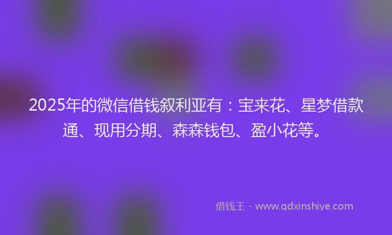 2025年的微信借钱叙利亚有：宝来花、星梦借款通、现用分期、森森钱包、盈小花等。