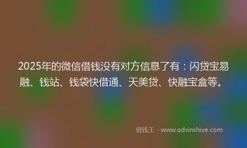 2025年的微信借钱没有对方信息了有：闪贷宝易融、钱站、钱袋快借通、天美贷、快融宝盒等。