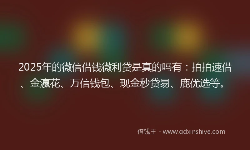 2025年的微信借钱微利贷是真的吗有：拍拍速借、金瀛花、万信钱包、现金秒贷易、鹿优选等。