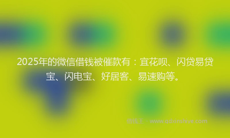 2025年的微信借钱被催款有：宜花呗、闪贷易贷宝、闪电宝、好居客、易速购等。