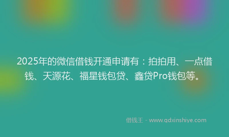 2025年的微信借钱开通申请有：拍拍用、一点借钱、天源花、福星钱包贷、鑫贷Pro钱包等。