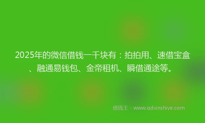 2025年的微信借钱一千块有：拍拍用、速借宝盒、融通易钱包、金帝租机、瞬借通途等。