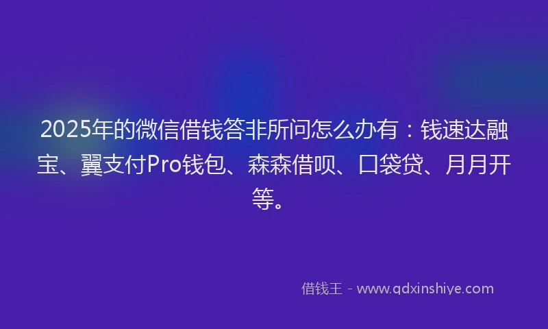 2025年的微信借钱答非所问怎么办有：钱速达融宝、翼支付Pro钱包、森森借呗、口袋贷、月月开等。