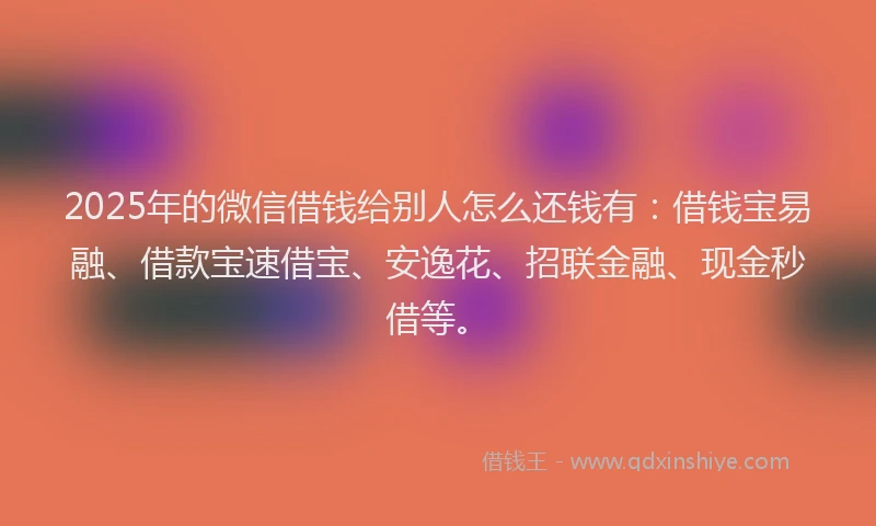 2025年的微信借钱给别人怎么还钱有：借钱宝易融、借款宝速借宝、安逸花、招联金融、现金秒借等。