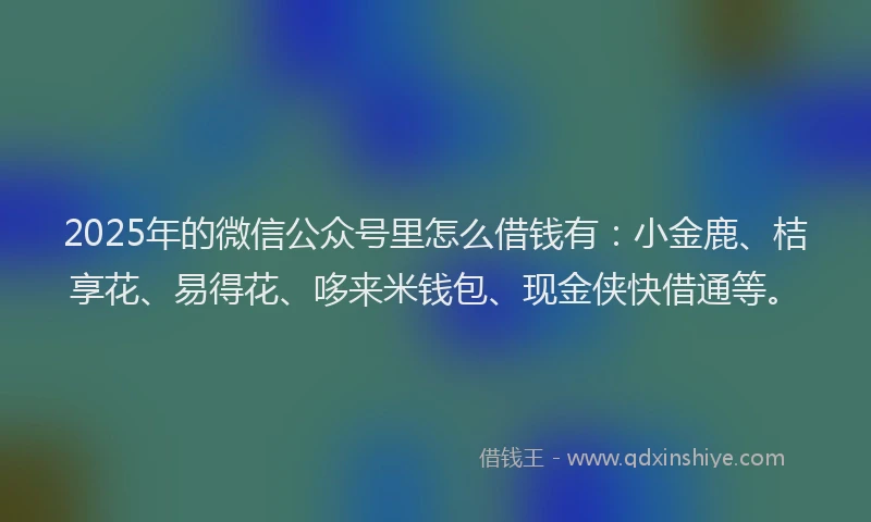2025年的微信公众号里怎么借钱有：小金鹿、桔享花、易得花、哆来米钱包、现金侠快借通等。