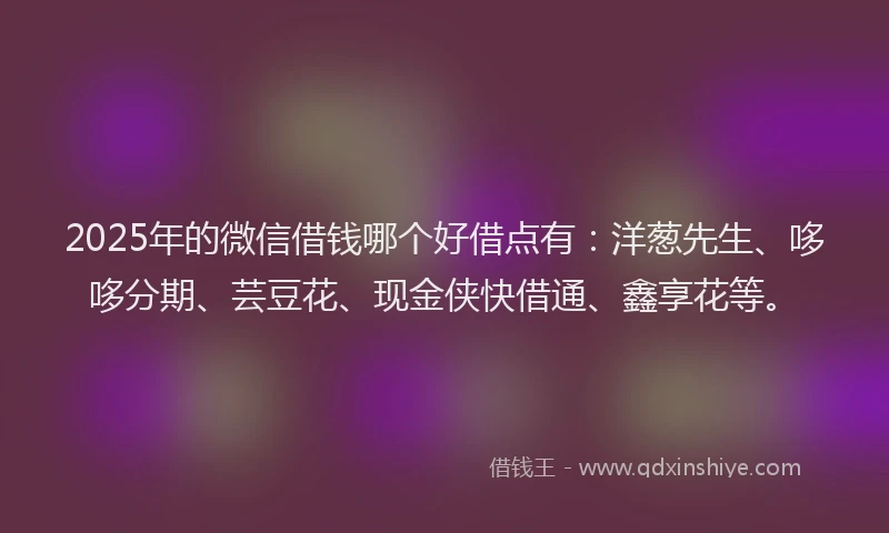 2025年的微信借钱哪个好借点有：洋葱先生、哆哆分期、芸豆花、现金侠快借通、鑫享花等。