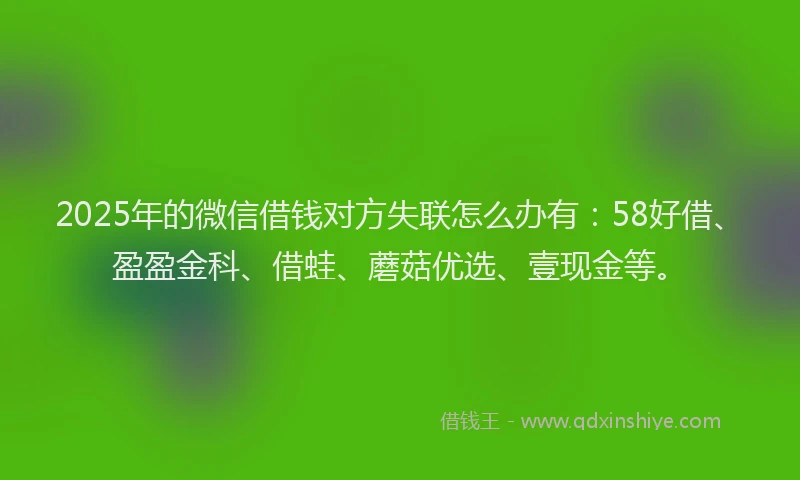 2025年的微信借钱对方失联怎么办有：58好借、盈盈金科、借蛙、蘑菇优选、壹现金等。