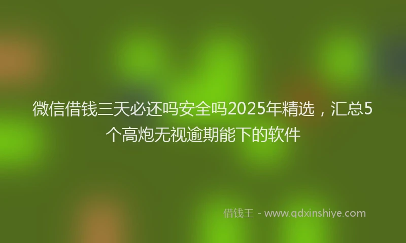 微信借钱三天必还吗安全吗2025年精选，汇总5个高炮无视逾期能下的软件