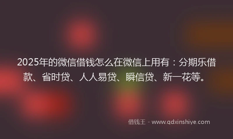 2025年的微信借钱怎么在微信上用有：分期乐借款、省时贷、人人易贷、瞬信贷、新一花等。
