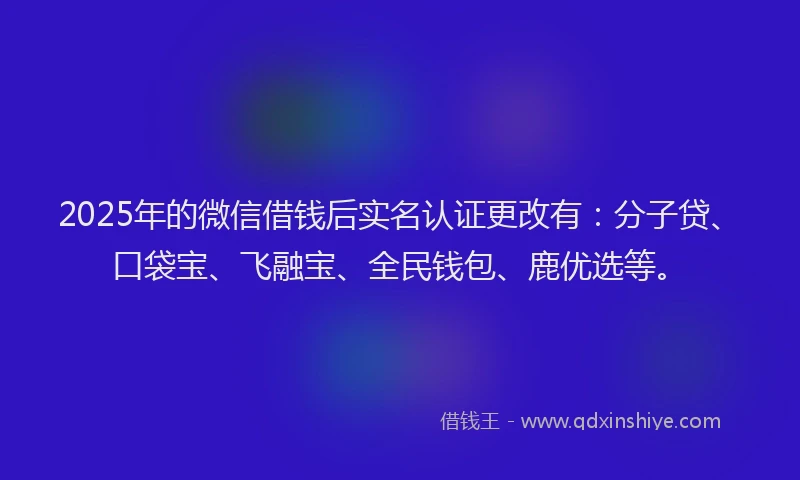 2025年的微信借钱后实名认证更改有：分子贷、口袋宝、飞融宝、全民钱包、鹿优选等。