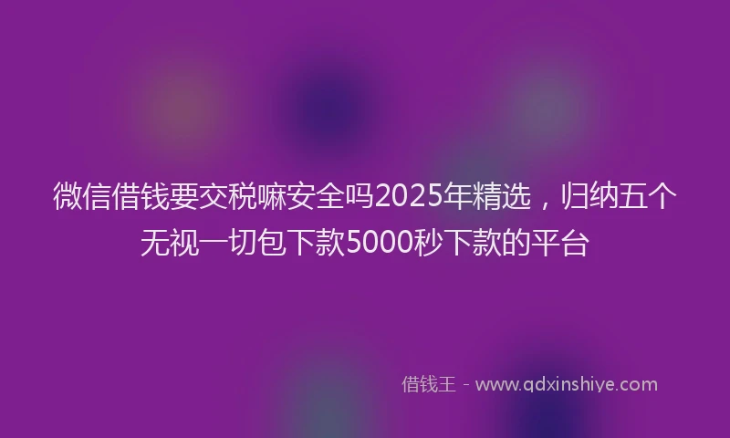 微信借钱要交税嘛安全吗2025年精选，归纳五个无视一切包下款5000秒下款的平台