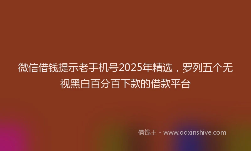 微信借钱提示老手机号2025年精选，罗列五个无视黑白百分百下款的借款平台