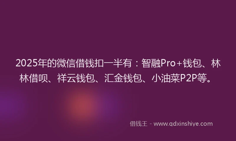 2025年的微信借钱扣一半有：智融Pro+钱包、林林借呗、祥云钱包、汇金钱包、小油菜P2P等。