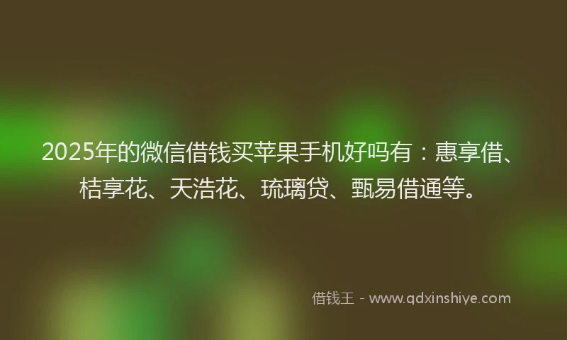 2025年的微信借钱买苹果手机好吗有：惠享借、桔享花、天浩花、琉璃贷、甄易借通等。
