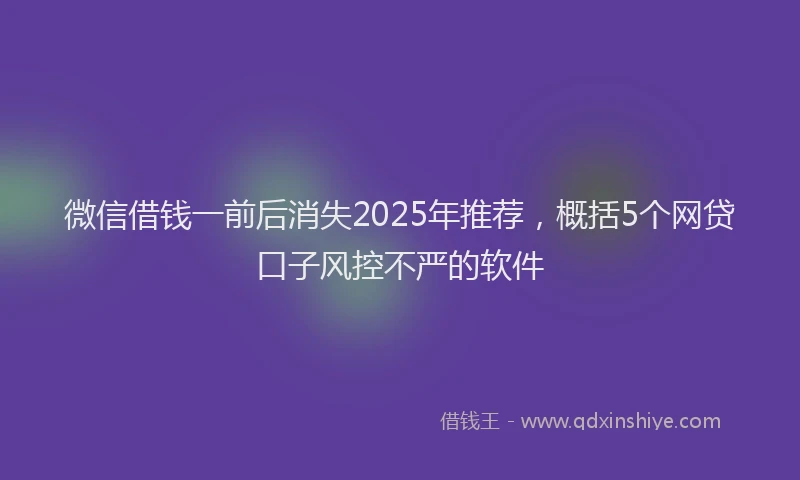微信借钱一前后消失2025年推荐，概括5个网贷口子风控不严的软件