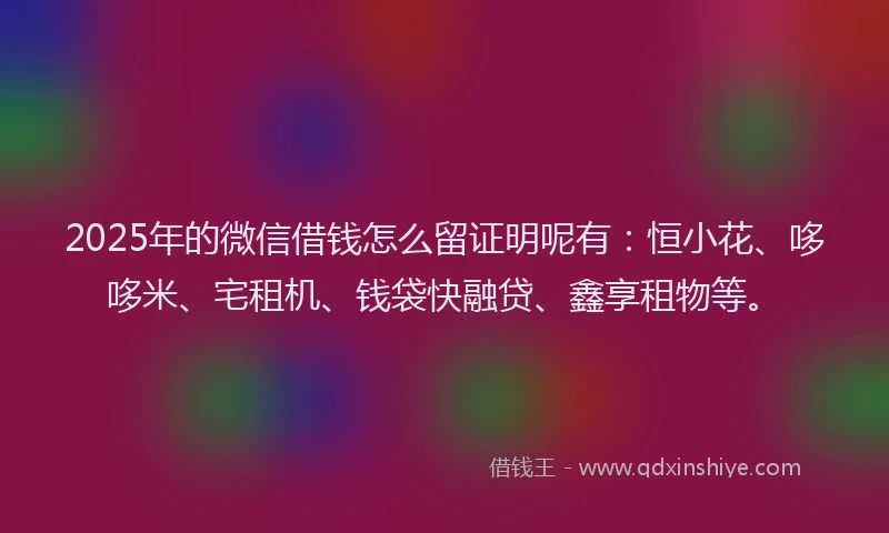 2025年的微信借钱怎么留证明呢有：恒小花、哆哆米、宅租机、钱袋快融贷、鑫享租物等。
