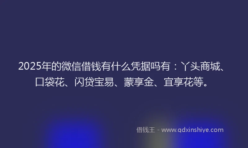 2025年的微信借钱有什么凭据吗有：丫头商城、口袋花、闪贷宝易、蒙享金、宜享花等。