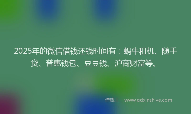 2025年的微信借钱还钱时间有：蜗牛租机、随手贷、普惠钱包、豆豆钱、沪商财富等。