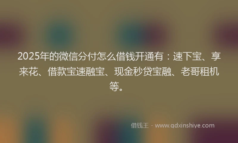 2025年的微信分付怎么借钱开通有：速下宝、享来花、借款宝速融宝、现金秒贷宝融、老哥租机等。