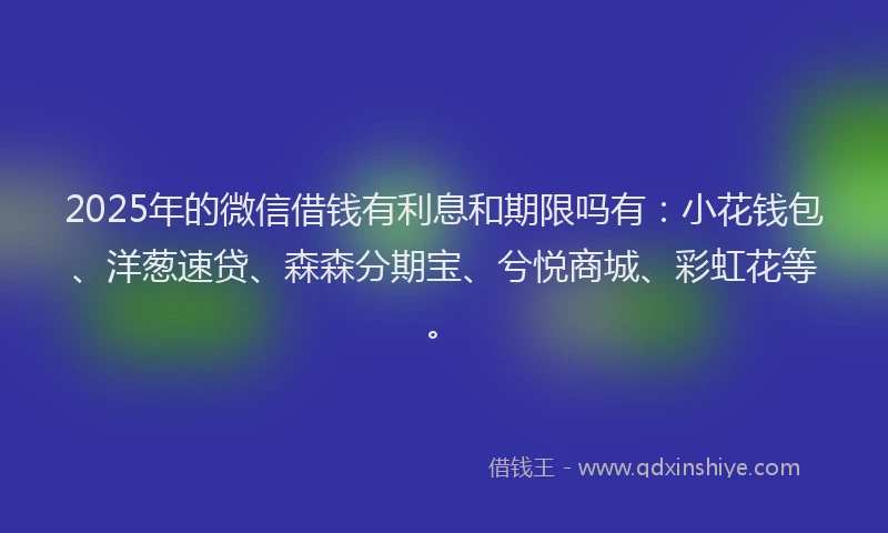 2025年的微信借钱有利息和期限吗有：小花钱包、洋葱速贷、森森分期宝、兮悦商城、彩虹花等。