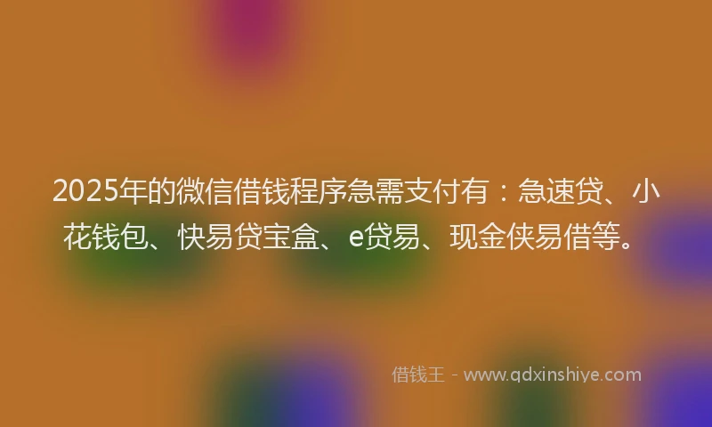 2025年的微信借钱程序急需支付有：急速贷、小花钱包、快易贷宝盒、e贷易、现金侠易借等。