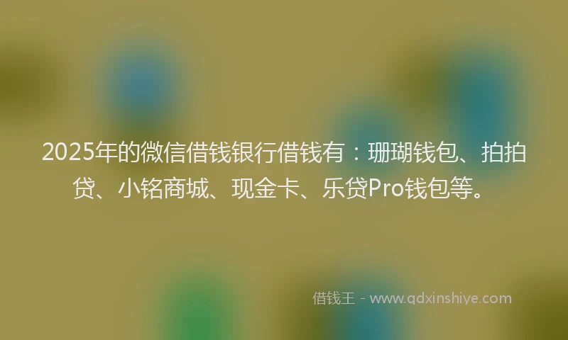 2025年的微信借钱银行借钱有：珊瑚钱包、拍拍贷、小铭商城、现金卡、乐贷Pro钱包等。