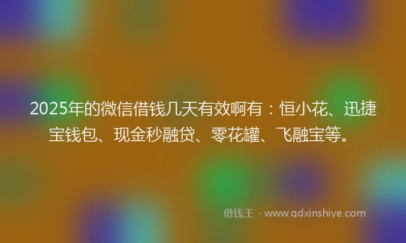 2025年的微信借钱几天有效啊有：恒小花、迅捷宝钱包、现金秒融贷、零花罐、飞融宝等。